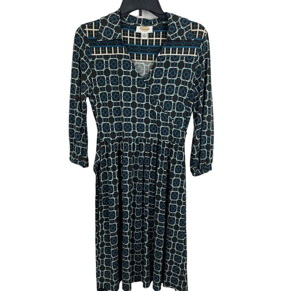 Talbots Women 3/4 Sleeve Pullover V Neck Print Dress Size 4 - Picture 1 of 11